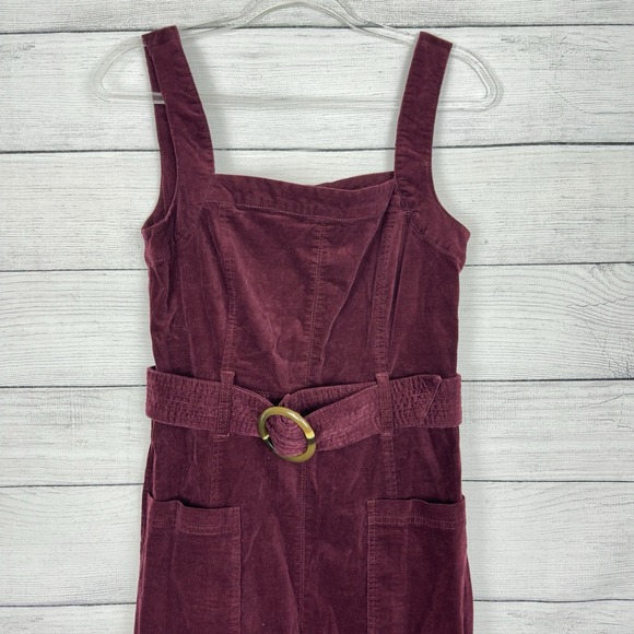 Anthropologie Pilcro Burgundy Corduroy Belted Wide Leg Jumpsuit Size Small / 4 - Picture 3 of 9
